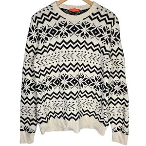 Joe Fresh Mens Fair Isle‎ Snowflake Knit Sweater M Beige Black Long Sleeve